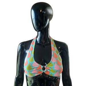 2000s hayden-harnett Pear Print Halter Neck Bikini Top | Size Large